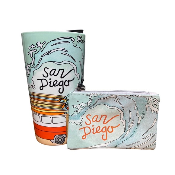 Starbucks Other - Starbucks San Diego VW Bus 12oz Ceramic Tumbler and Matching‎ Card Pouch Set NEW